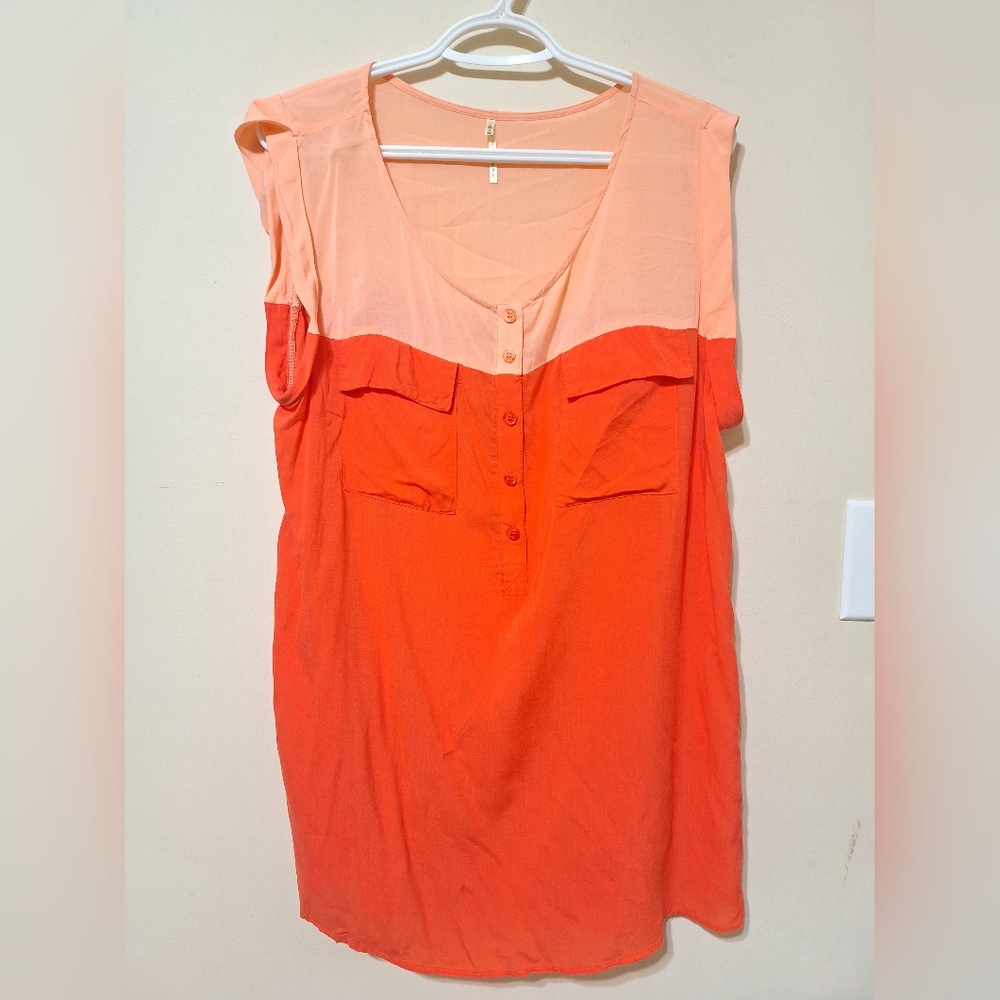 Nine 1 Eight women's large rolled cap sleeve peach colourblock blouse